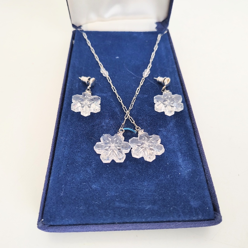 Vintage Gorham Sterling Silver Chain with Double Crystal Snowflake Necklace